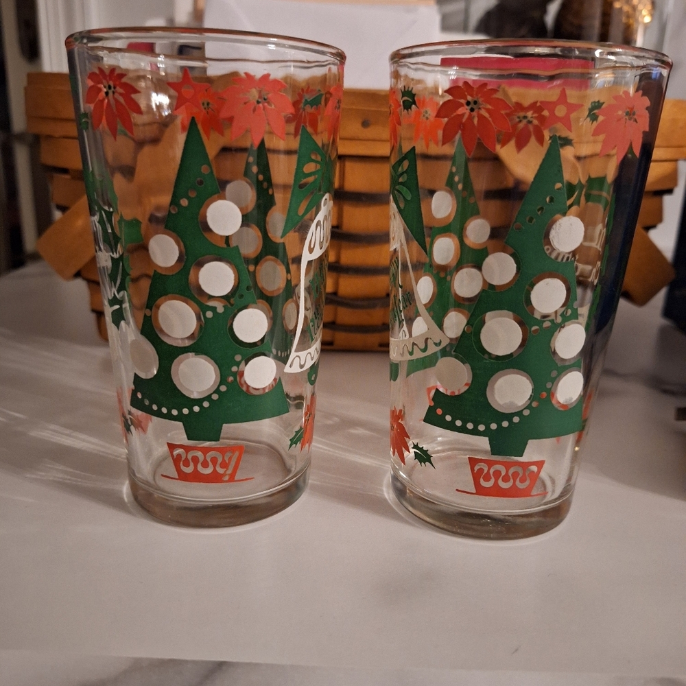 Hazel Atlas Mid Century Vintage Christmas Glasses